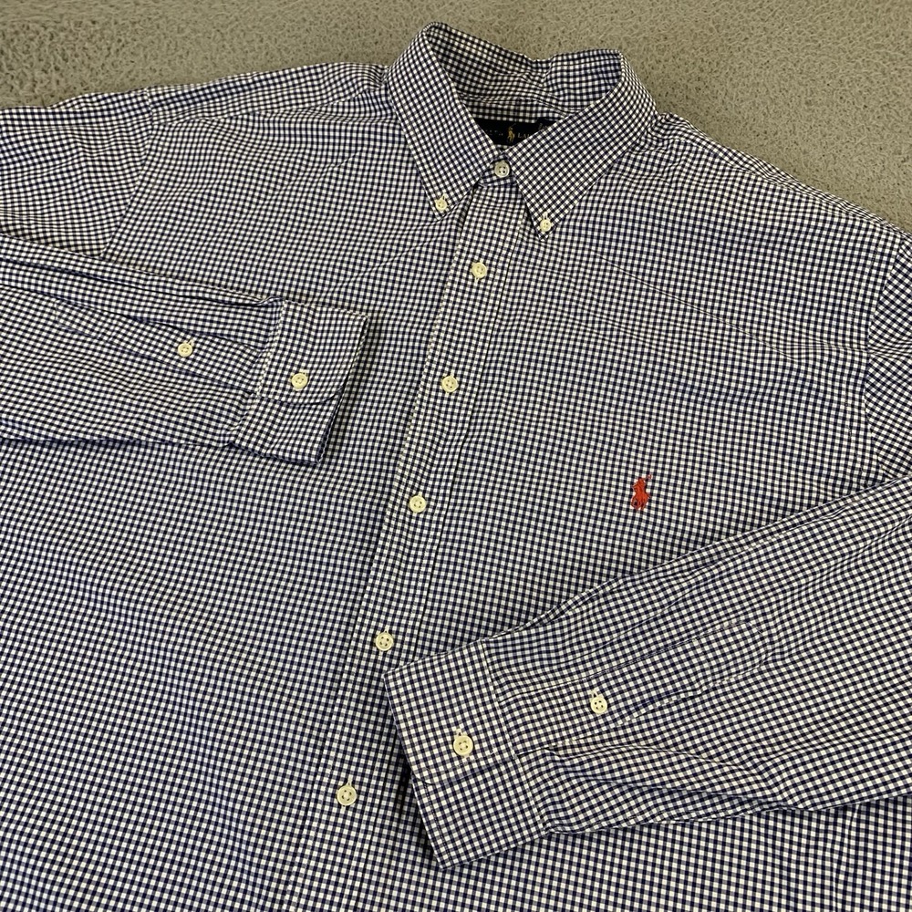Polo Ralph Lauren Shirt Mens 2XLT Button Down Blue Gingham Plaid Tall Casual